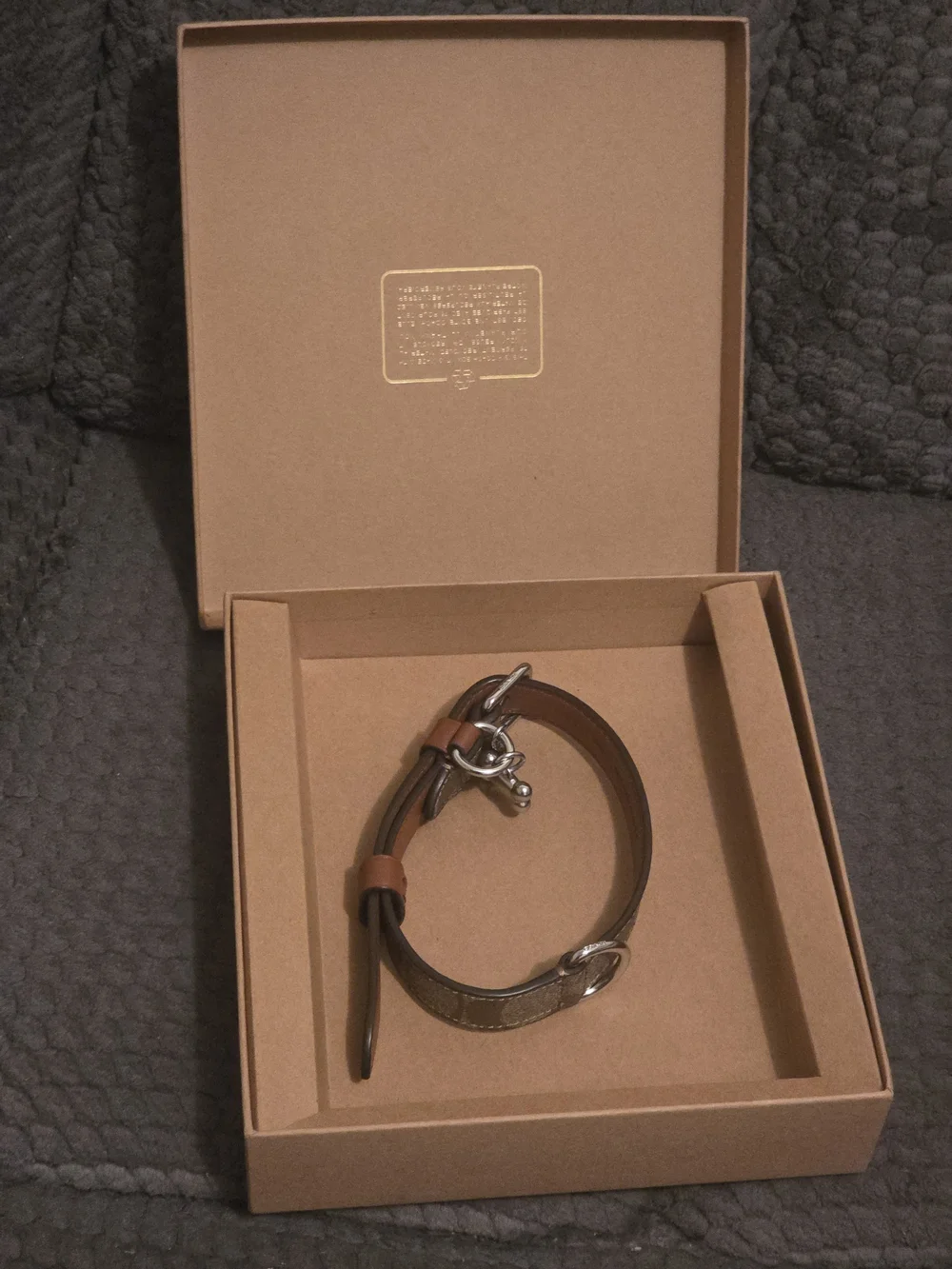 Coach Brown Leather Dog Collar with Silver Hardware M(ch146)